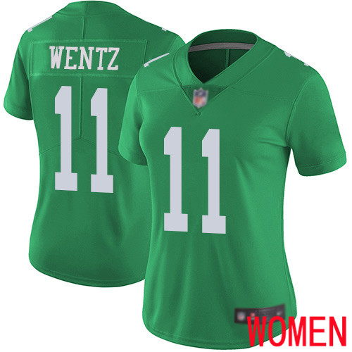 Women Philadelphia Eagles #11 Carson Wentz Limited Green Rush Vapor Untouchable NFL Jersey Football